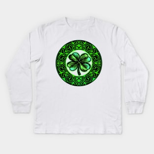 Shamrock Irish Celtic Fierceness Kids Long Sleeve T-Shirt